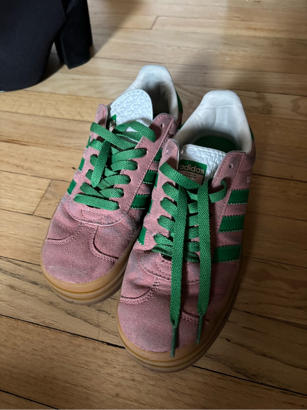 adidas Pink Suede Sneakers with Green Stripes